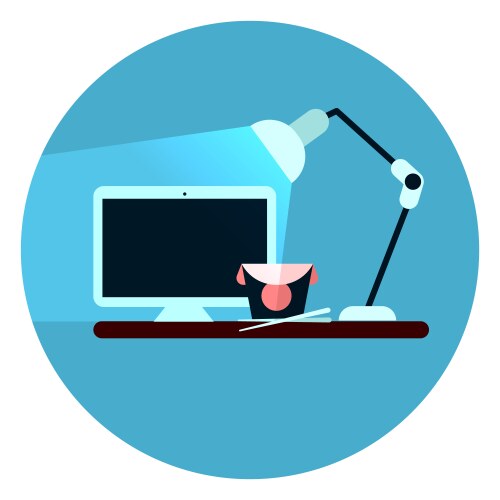 Workplace icon desktop computer on desk web button vector image