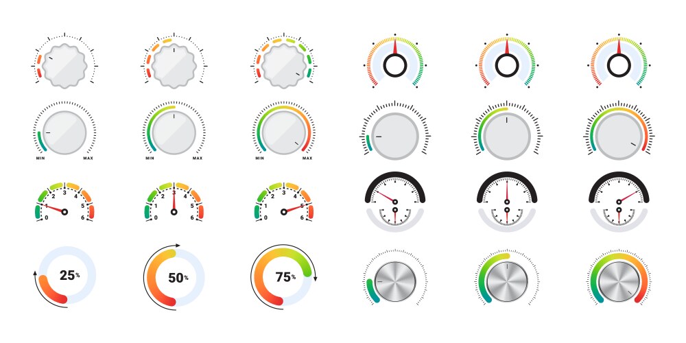 Risk meter icons speed indicator sign Royalty Free Vector