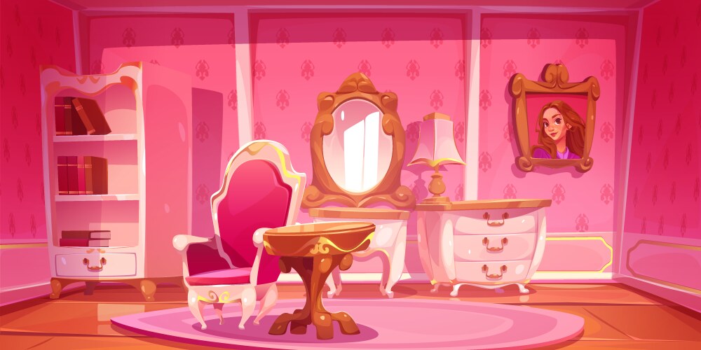 pink princess room in palace or castle vector