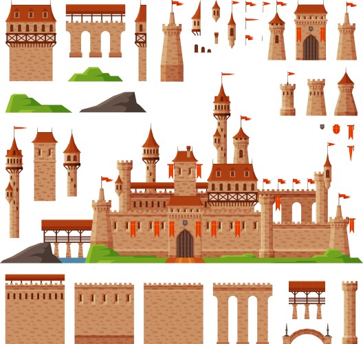 Medieval castle elements constructor mega set Vector Image