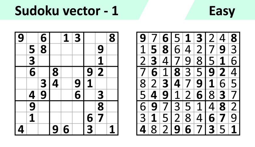 Sudoku game with answers simple design set vector image