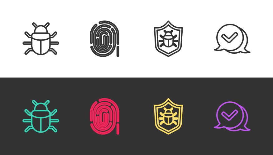 Set line system bug fingerprint and check mark vector image