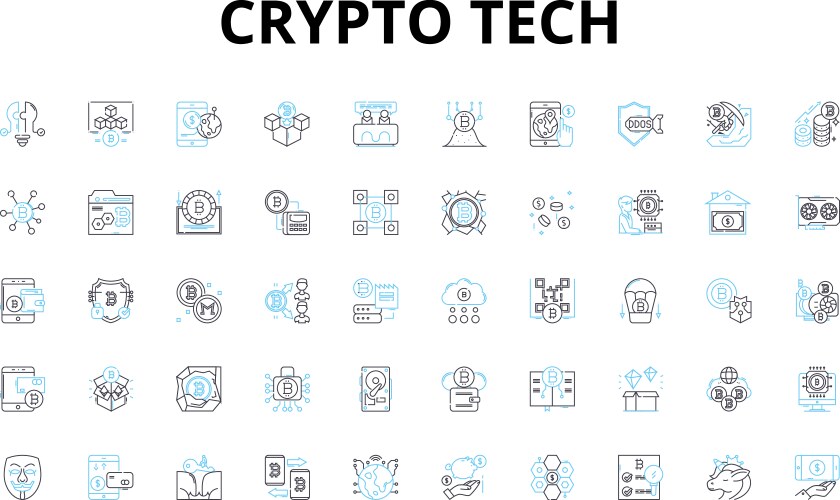 Crypto tech linear icons set blockchain bitcoin vektorbild