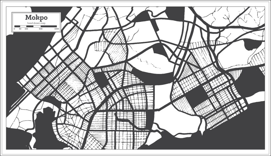 Mokpo south korea city map in black and white vector image