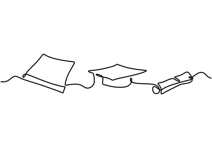 One continuous line drawing of graduation hat Vector Image