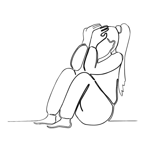 Girl suffering from depression line art Vector Image