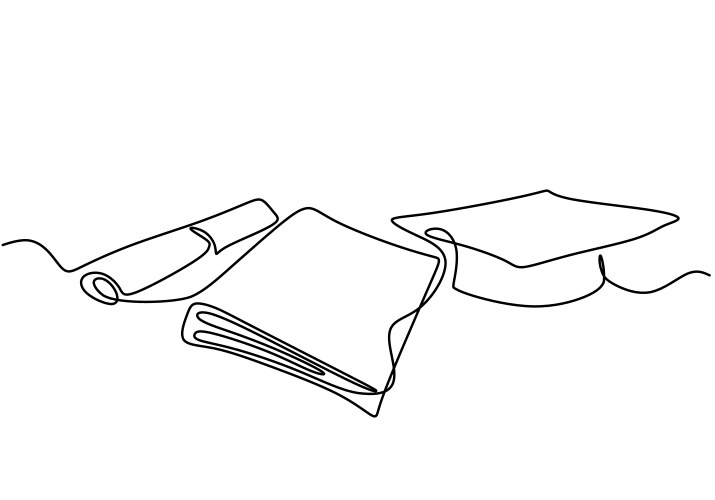 One continuous line drawing of graduation hat Vector Image