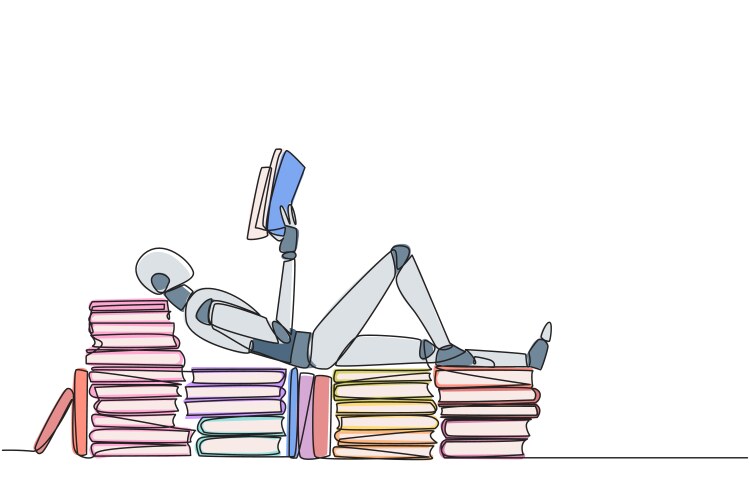 Single one line drawing of books stack pile Vector Image
