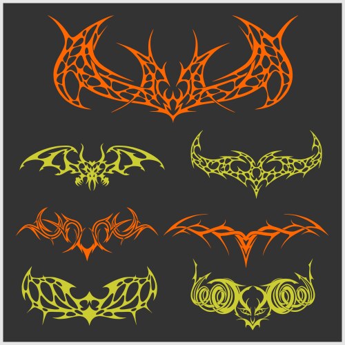 Tattoo set in tribal style on dark background Vector Image