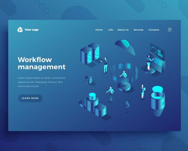 workflow management isometric landing page vector image