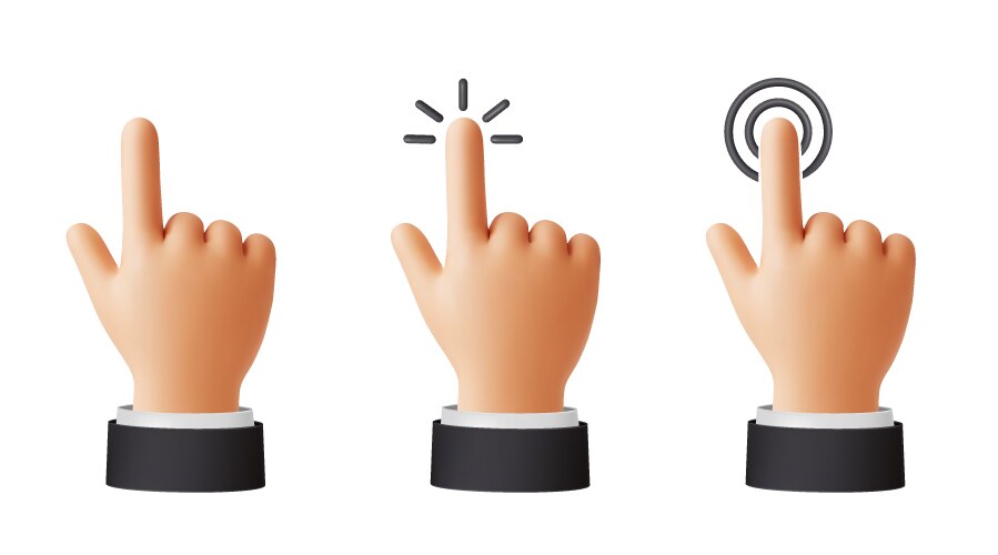 3d hand pointer male hands cursor tap and click Vector Image