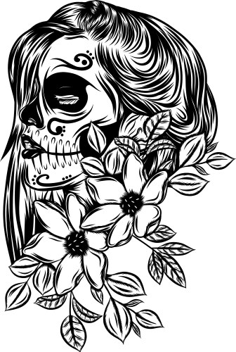 Floral Day of the Dead Skull Vector Image