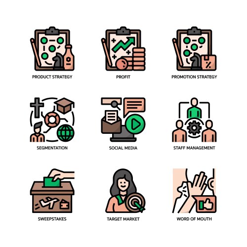 Marketing strategy icons set vector image