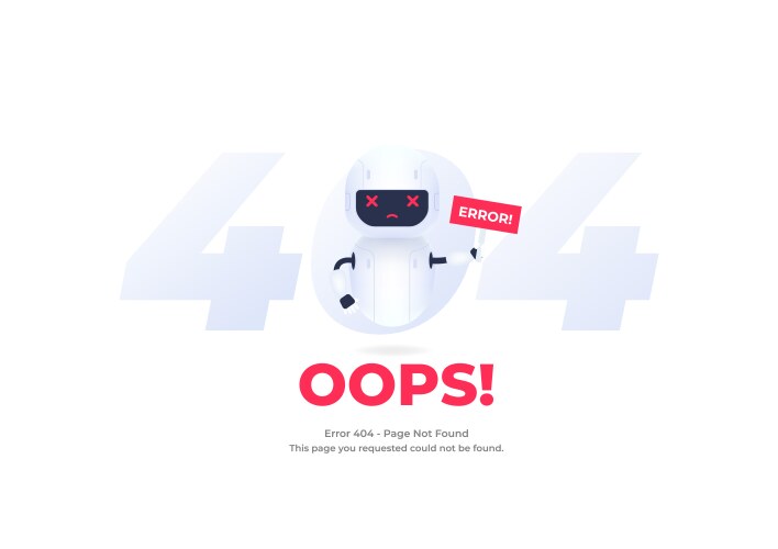 Robot character with error 404 page not found vector image