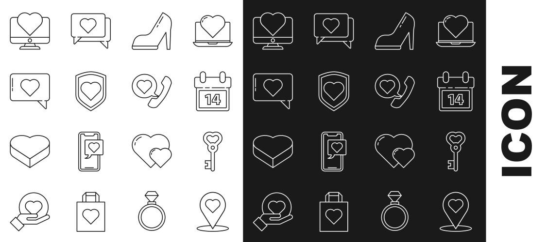 Set line map pointer with heart key shape vector image