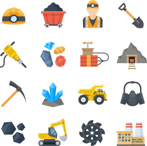 Mining industry icon set Royalty Free Vector Image