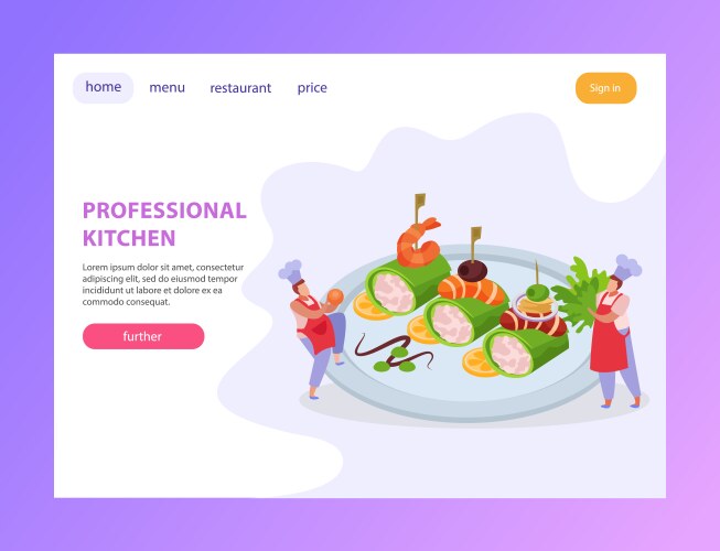 Pro kitchen landing page vector image