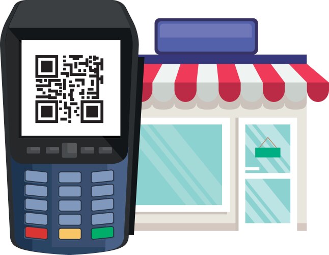 Qr code inside dataphone and store design vector image