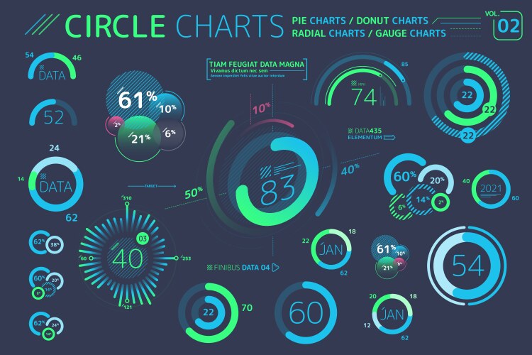 circle charts pie donut and radial vector