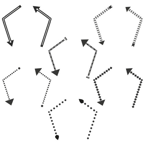 Modular arrow set dotted pointer lines geometric vector image