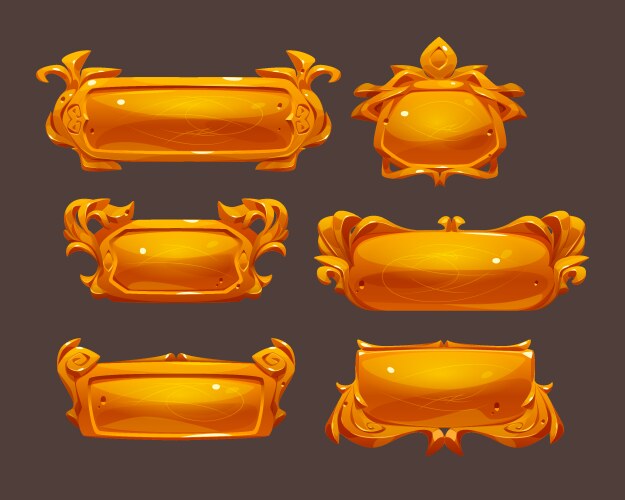 Game ui frames gold medieval menu elements set vector image