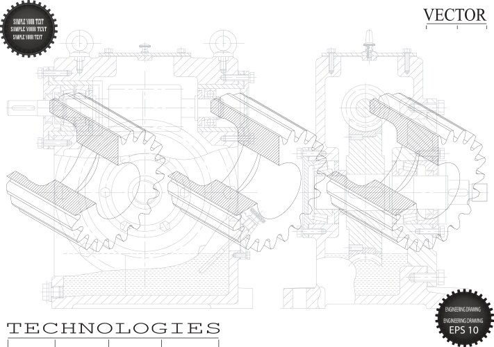 Machine-building drawings on a white background Vector Image
