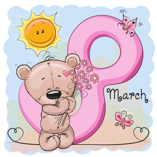 Teddy bear with pink gift Royalty Free Vector Image