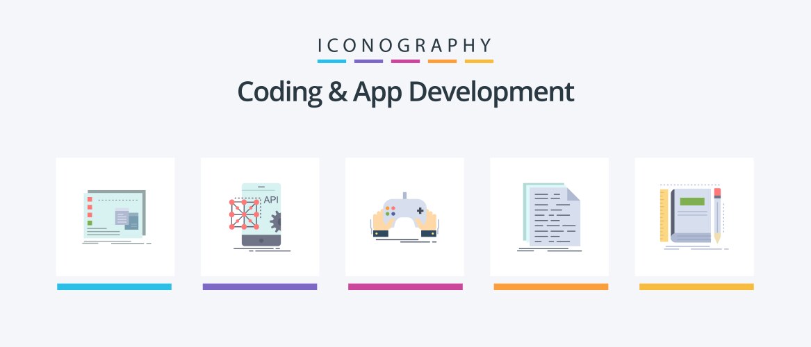 Coding and app development flat 5 icon pack vector image