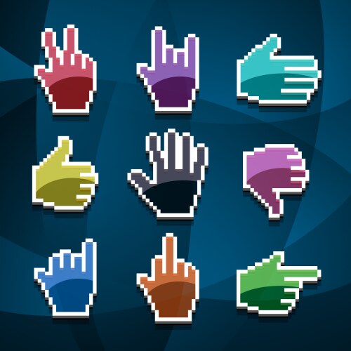 Hand cursor pixel art set gesture collection Vector Image