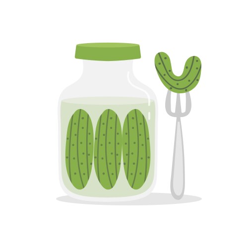 Pickles Jar with Cucumber and Fork vector image