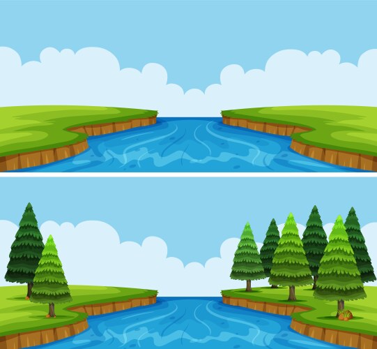 River Landscape with Trees and Fields vector image