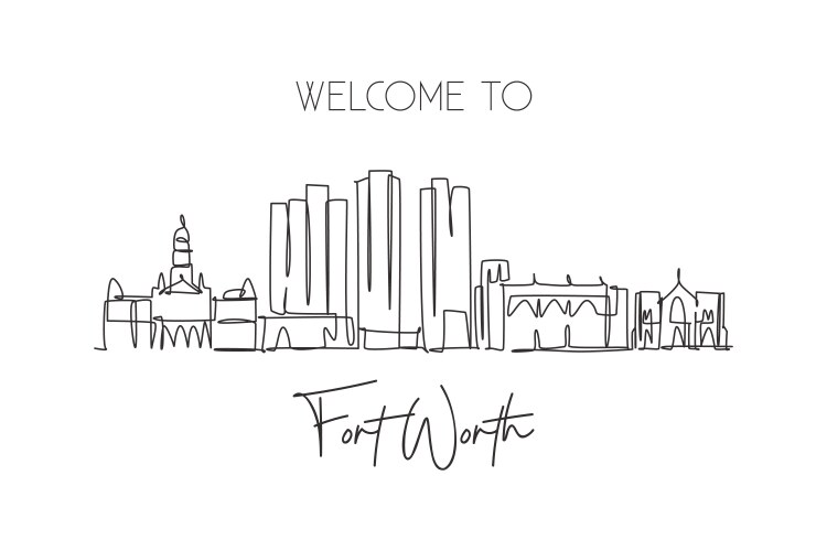 single continuous line drawing fort worth city vector image