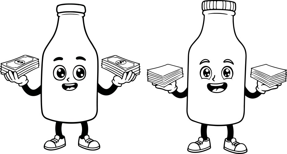 Smiling Milk Bottles with Money Vector Image