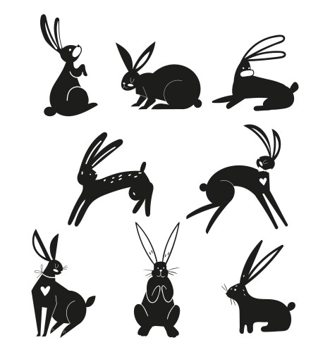 Silhouettes black rabbits isolated on a white Vector Image