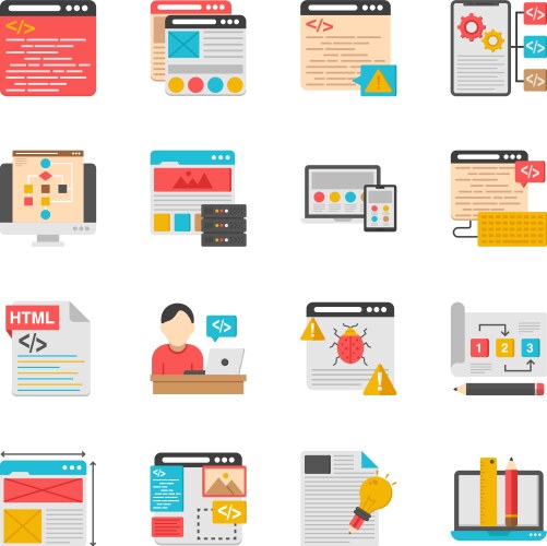 Set of programming flat icons vector image