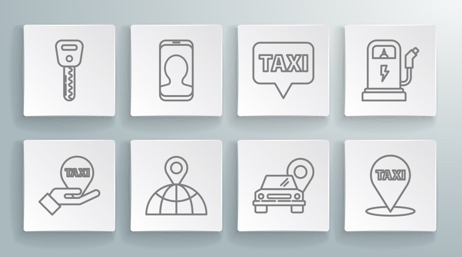 Set line hand on map pointer with taxi call vektorbild