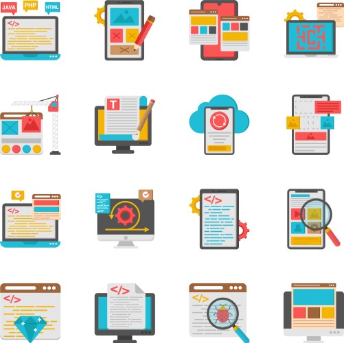 Set of coding flat icons vector image