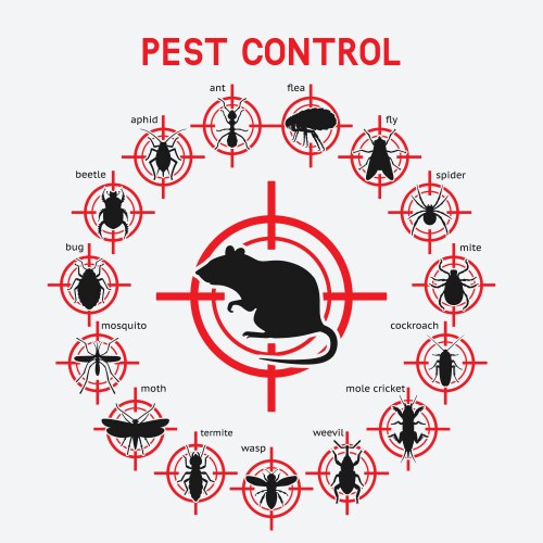 pest control icons set on red target vector image