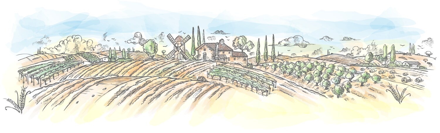 Watercolor rural landscape hand drawn with plant Vector Image