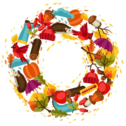 Background design with autumn icons and objects vector image