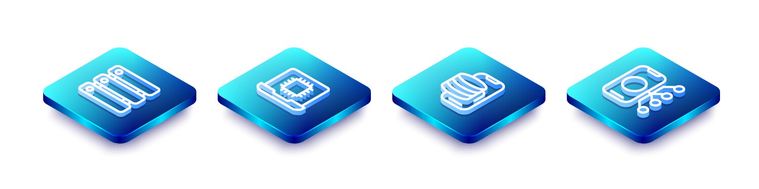 Set isometric line server data processor cpu vector image
