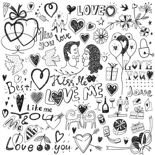 Cute Heart Doodle Set Vector Image