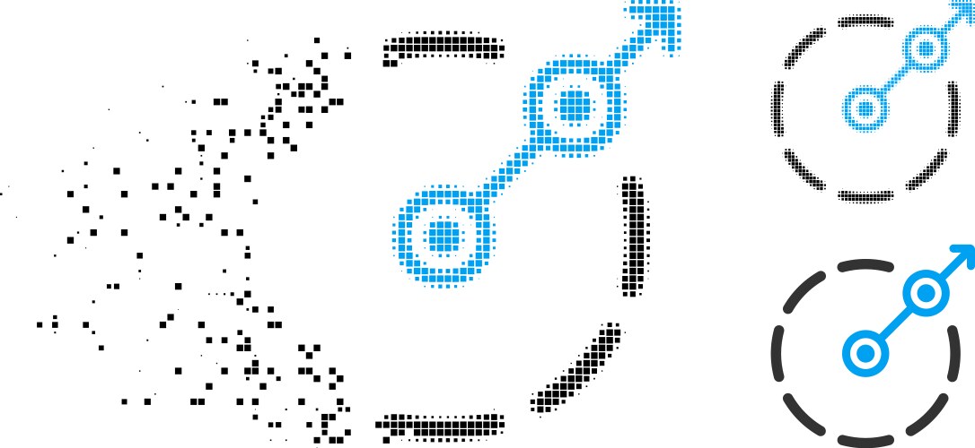 Dissolving pixelated halftone round area exit icon vector image