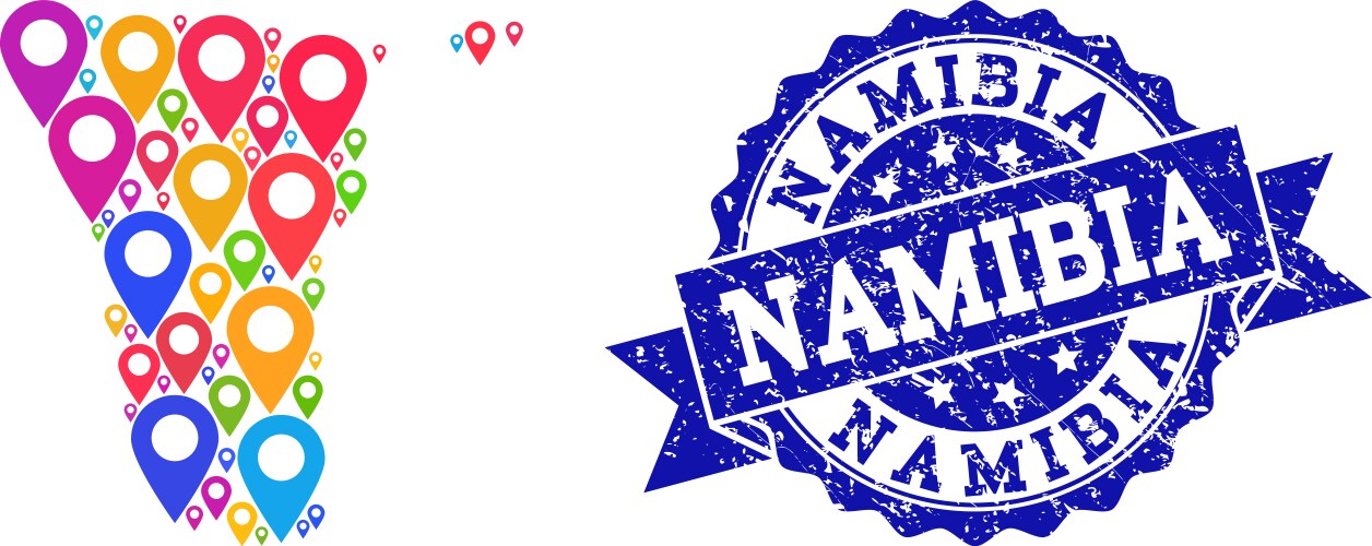 Mosaic map of namibia with pointers vector image