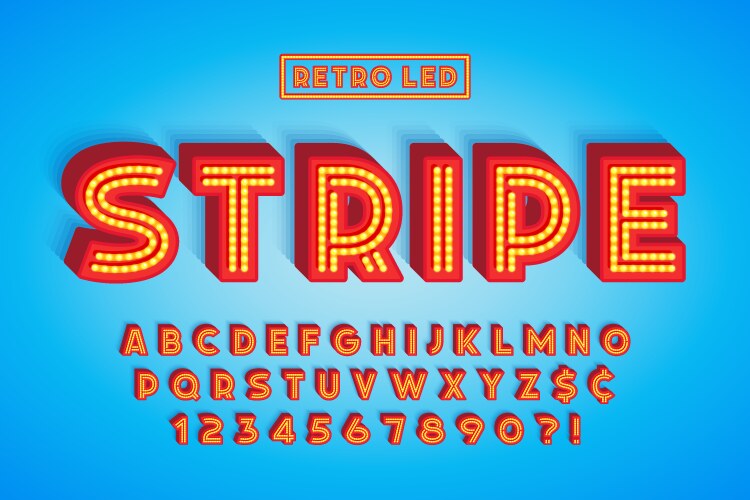 Retro led stripe font design letters and numbers vector image