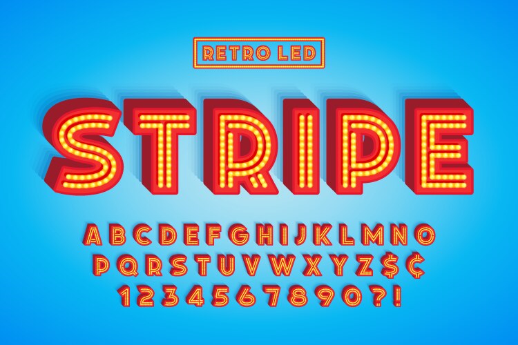 retro led stripe font design letters and numbers vector image