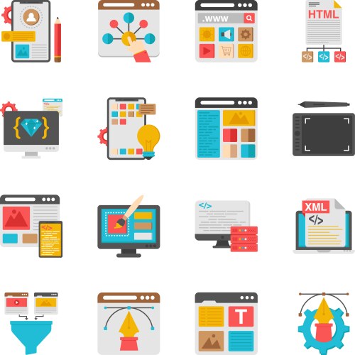 Set of programming and development flat icons vector image