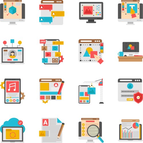 Set of programming and development flat icons vector image
