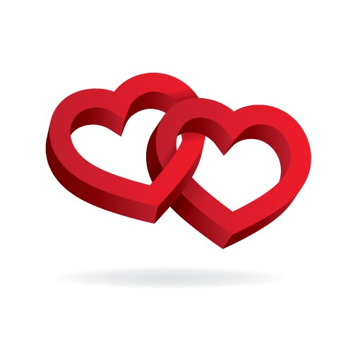 Two hearts intertwined on white background vector image