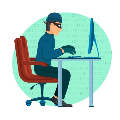Hacker operating a personal computer icon vector image